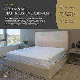 23 Threads K162 Series Soft, Luxurious, Waterproof Noiseless Mattress Encasement, Zippered Protector Cover, Washable, with Ctrl+Z Technology, 15 Inch Deep, Queen
