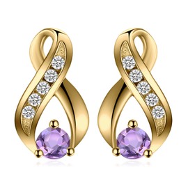JewelryPalace Round Cut Real Amethyst Stud Earrings Silver 925 Women's Earrings Silver Earrings for Girls Stud Earrings Silver Zirconia Gemstone Stone Small Jewellery Set Purple Women Rose Gold Gold,