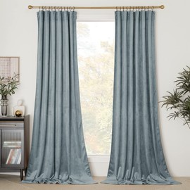 NICETOWN Stone Blue Blackout Curtains for Girls Bedroom (2 Panels, 52-inch Wide x 96-inch Long), Thermal Insulated Noise Reducing Velvet Curtains for Film, Extra Long Window Curtains for Windows
