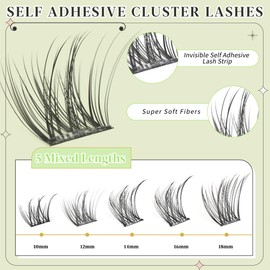Self Adhesive Eyelashes Clusters Wispy Eyelash Extension Self Adhesive Eyelashes Reusable Press on Lashes No Glue Needed lash Clusters 10-18mm D Curl Individual Lashes(Y03 60Pcs)