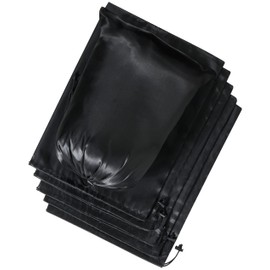 Satin Bags with Drawstring and Toggle - Cinch and Ditty Pouch for Travel, Bedroom and Wardrobe (12 x 16 inch - 6 pack, Black)