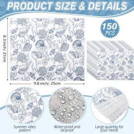 AmazingSpark 150 Pcs Ocean Wax Paper Sheets for Food Sandwich Wrapping Greaseproof Deli Parchment Paper Basket Liners for Summer Wedding Birthday Beach Baby Shower Supplies(Mussel and Conch)