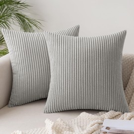 SLOZZI Set of 2 Corduroy Cushion Covers, Light Grey, 40 x 40 cm, Cushion Covers, Sofa Cushion Cover, Decorative Cushion Cover, Couch Cushion Cover, Soft, for Sofa, Bedroom, Living Room, Balcony