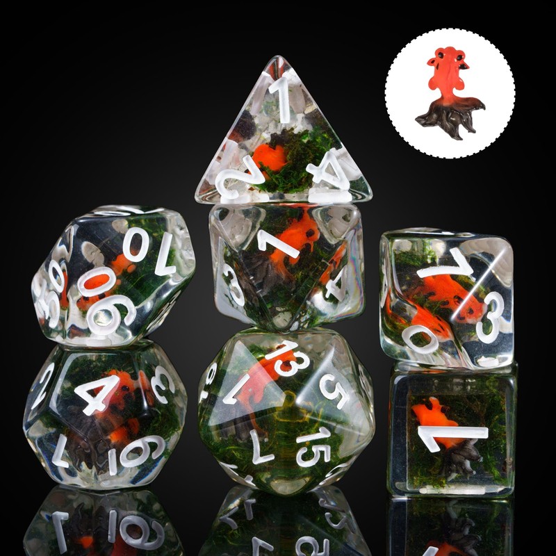 cusdie 7-Die DND Dice, Polyhedral Dice Set Filled with Animal,