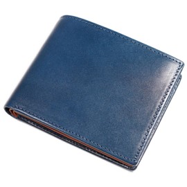 IrideScent Men's Bifold Box Wallet, Blue Tochigi Leather
