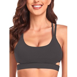 RELLECIGA Women's Anthracite Scoop Neck Strappy Cutout Sport Bra Fitness Support Workout Tops Size Small