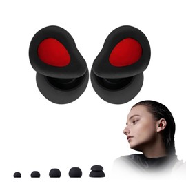 Sleeping noise-canceling earplugs, reusable hearing protection earplugs for swimming, sleeping, concerts, traveling, flying, suitable for children and adults.10 earplug heads (XS/S/M/L/D)-Black+Red