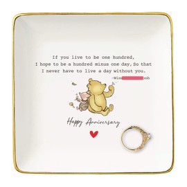 NZY Winie Gifts the Pooh Theme-Happy Anniversary Wedding Gifts for Women,Romantic Anniversary Marriage Gift for Wife Fiancee Girlfriend-Ceramic Jewelry Tray Trinket Holder Ring Dish