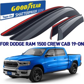 Goodyear Shatterproof Window Deflectors for Dodge Ram 1500 2019-2025 Crew Cab, Tape-on Rain Guards, Window Visors, Vent Deflector Visor, Car Accessories, 4 pcs. - GY008878