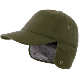 Magracy Men's Winter Baseball Cap with Visor Warm Fleece Lined Earflap Hat Trapper Hunting Hat Army Green M