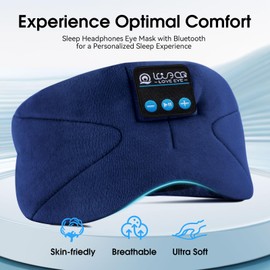 LOVE EYE Sleep Headphones, Bluetooth Sleep Mask, Eye Mask with Headphones, 100% Blackout Sleep Masks, Comfy & Washable Perfect for Sleeping, Travel, Nap, Yoga, Meditation, Unisex Gifts (Blue)