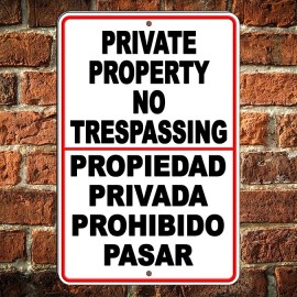 Custom Signs Spanish English  24 Hour Video Security Private  Property Keep Out Metal Sign