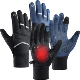 AENMTU 2 Pairs Winter Warm Thermal Gloves Liners for Men Women Running with Touchscreen Fingers Waterproof Cold Weather Ski