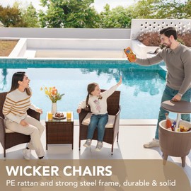 Devoko Devoko Patio Porch Furniture Sets 3 Pieces PE Rattan Wicker Chairs with Table Outdoor Garden Furniture Sets (Brown/Beige)