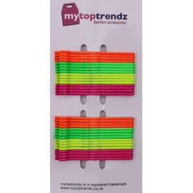 Mytoptrendz® Pack of 32pcs Colour Hair Grip 5cm Long Bobby Pins Waved Kirby Grips Essential Hair Accessories for Women & Girls (Assorted Neon Bright Colour)