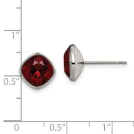 Titanium Polished Faceted Red Crystal Post Earrings 10x10mm Wide Stud Earring for Women