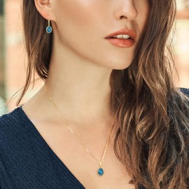 Gem Stone King 7.80 Ct London Blue Topaz 18K Yellow Gold Plated Silver Pendant and Earrings Jewelry Set with 18 Inch Chain