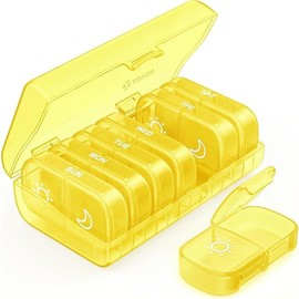 XL Weekly Pill Organizer 2 Times a Day, Pill Box 7 Day with One-Side Large Opening Design for Easy Filling, Black Privacy Protection AM PM Pill Case for Medication/Vitamins/Fish Oils/Supplements - Color: Yellow