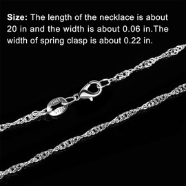 Whaline 24 Pack 20'' Silver Plated Chain Necklace 925 Water Ripple Plated Necklace for Jewelry Making Craft