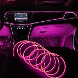 Tira de luz interior del coche, Tira de luz decorativa del coche Moldura interior Iluminación Auto LED EL Piezas de modificación de lámpara fría(Rosado)