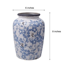 Light Blue White vase Flower Ceramic Porcelain Vintage Chinoiserie Floral French 8" H