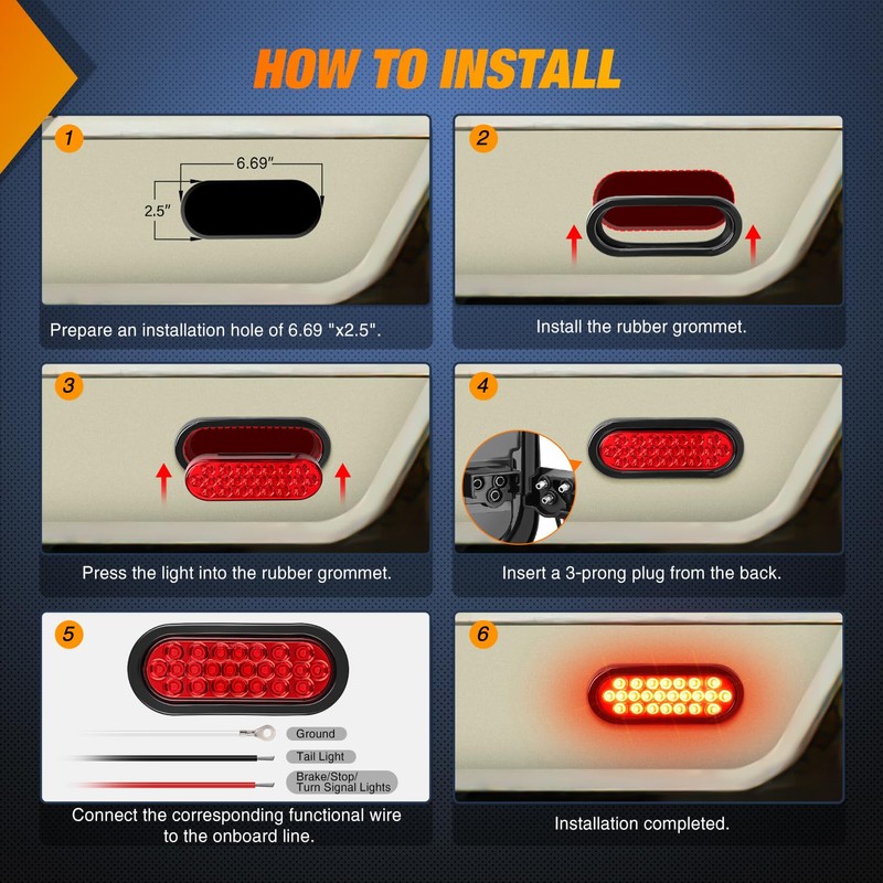 Nilight 6Inch Oval Trailer Tail Light 2PCS Red 24LED Stop