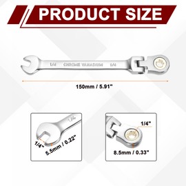 HARFINGTON Flex Head Ratchet Wrench Spanner 1/4" SAE Ratcheting Combination Wrench 72-Teeth Chrome Vanadium Steel Ratchet Gear Spanner with 12 Point Box End for Auto Repairs Home Projects
