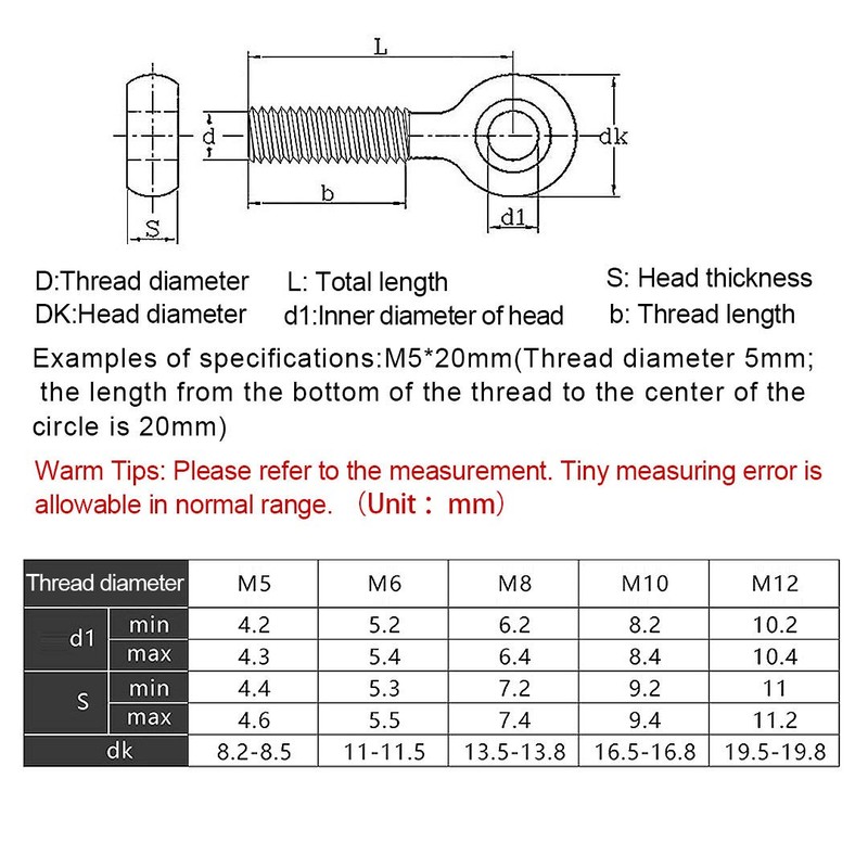 BOZONLI 304 Stainless Steel Eye Bolts Eye Bolt Ring Nut