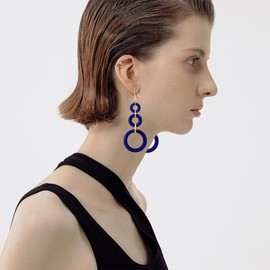 JIMARIN Bohemian Handmade Natural Wooden Circle Round Hoop Splicing Hook Earrings Lightweight Retro Colorful Long Wood Geometric Dangle Drop Earrings for Women (Navy)