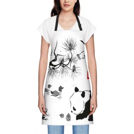 Smooffly Cedar in the Bird and Panda Apron Adjustable Apron Cooking Kitchen Chef Women Men Aprons for Home Kitchen, Restaurant, Coffee House, Baking Gardening BBQ