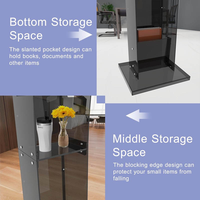 DigDozer Acrylic Podium Stand with Storage Shelf,Segmented Black Lecterns &