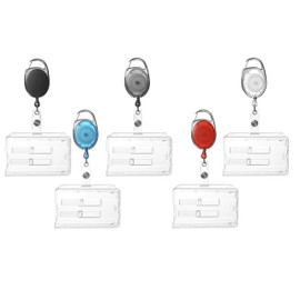 Karteo ID Card Holder with ID Yo-Yo White with Carabiner Clip [1 Piece] Polycarbonate ID Card Holder for Two Cards with Sliders for ID Cards Service ID Cards