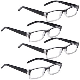 LUR READING GLASSES 4 pack Two-color frame Readers (BlackClear)
