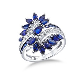 AGRULE Blue Sapphire Rings for Women 925 Sterling Silver September Birthstone Promise Engagement Ring Statement 0.92 Inch Long Leaf Ring,Size 10
