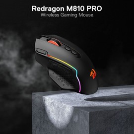 Redragon M810 Pro Wireless Gaming Mouse, 10000 DPI Wired/Wireless Gamer Mouse w/Rapid Fire Key, 8 Macro Buttons, 45-Hour Reliable Power Capacity and RGB Backlit for PC/Mac/Laptop