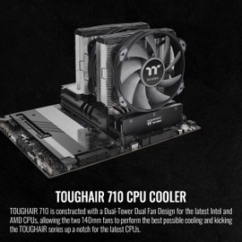 Thermaltake TOUGHAIR 710 250W TDP CPU Cooler, Intel LGA 1700/1200, AMD AM5/AM4, Dual-Tower Dual Fan Design, Copper Base with 7 Heat Pipes, CL-P110-CA14GM-A
