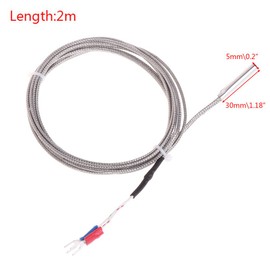 WOWOWO 2m Thermocouple Temperature Sensor Type K 0-600℃ 5*30mm Probe Stainless Steel