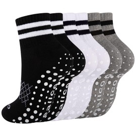 Pilates Grip Socks for Women Non Slip Grippy Athletic Yoga Socks for Barre Ballet Hospital 3 Pairs
