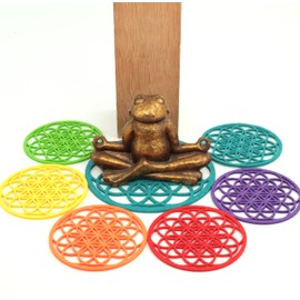 BIASTO Felt Coasters, Set of 6, Yellow (001) with Stand, Flower of Life, 10 cm Diameter, Made in Germany