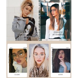 Dollger anteojos de bloqueo de luz azul para mujer, antideslumbrante, filtro UV, anteojos de computadora para juegos, marco de anteojos cuadradas retro, Aviator Gold, Big