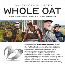 Muscle Feast Whole Oat Powder All Natural and Complex Carb Oat Fiber - Non-GMO, Vegan Powdered Oats Slow Digesting Carbohydrate Powder - Supports Steady Energy - Unflavored, 8lb