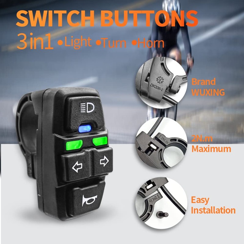 WUXING DK336 Electric Bike Scooter Light Switch 24V/36V/48V/60V/72V Ebike Lamp