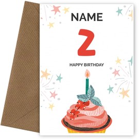Fun 2nd Birthday Card for Him or Her | Cupcake Design | Happy Birthday Card for Male, Female on their 2nd Bday when they turn 2 Years Old!