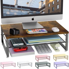gianotter 2-Tier Metal Monitor Stand Riser, Desk Accessories & Workspace Desk Organizers, Office Desk Storage Organizer for Office Supplies (Wood)