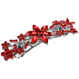 Vintage Crystal Hair Barrettes,Sparkly Glitter Crystal Rhinestones Flower Hair Clips French Style Hairpin Hair Accessories for Women Girls (Red)