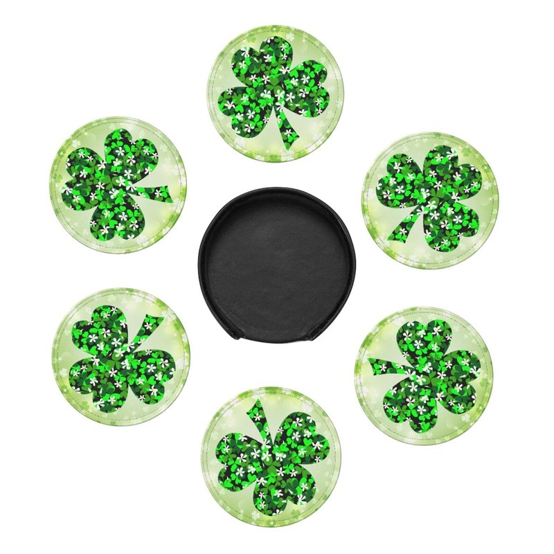 Funny Coasters for Drinks with Holder St Patrick's Day Shamrocks