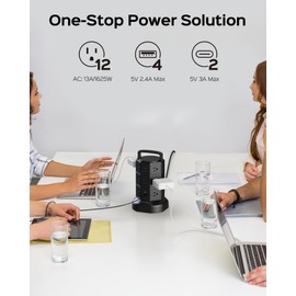 Power Strip Tower Surge Protector, JACKYLED 1625W 13A Outlet Surge Electric Tower, 12 Outlets 6 USB Ports Charging Station with 16AWG 6.5ft Heavy Duty Extension Cord for Home Office Dorm Black