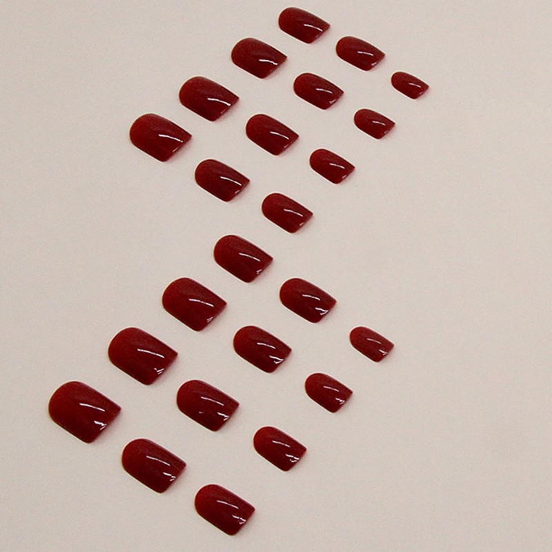 WAFOLOZE Red Press on Nails Short, 24pcs Nails Press on