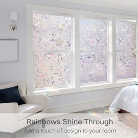 Volcanics Window Privacy Film Vinyl 3D Decals Stickers Rainbow Static Window Clings for Glass Door Home Heat Control Anti UV 17.5 x 78.7 Inches