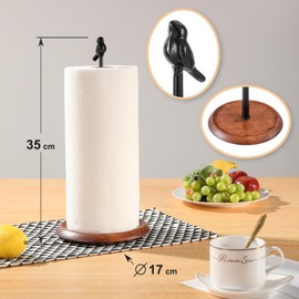 Kitchen Roll Holder, Kitchen Roll Holder, Cute Bird Design, Standing, Freestanding, No Drilling, Made of Solid Wood and Metal, Sturdy Rustproof, Kitchen Roll Stand Paper Roll Holder